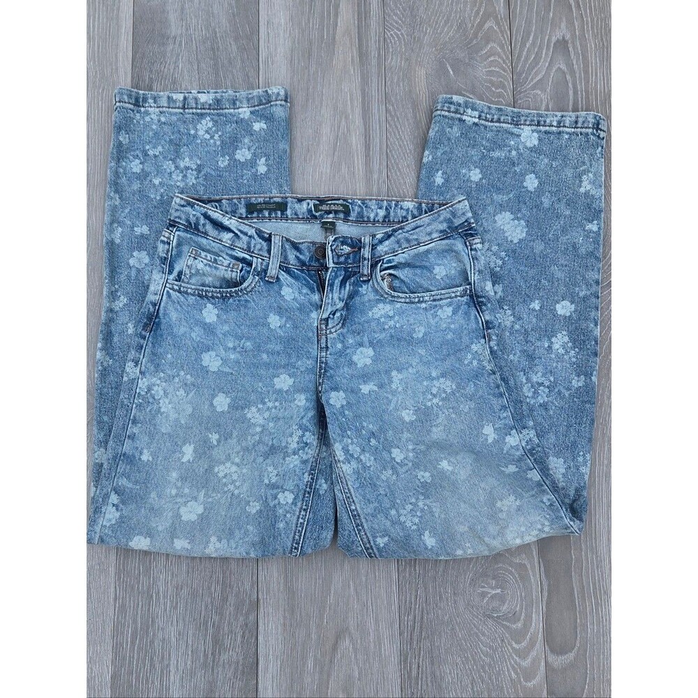 wild fable Light Blue Floral Acid-Wash Straight Leg Jeans